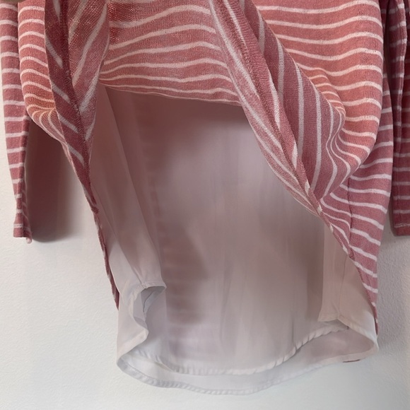 Soho New York & Company Jeans 3/4 Sleeve Blouse Split Back Pink White Stripe S - Picture 4 of 11
